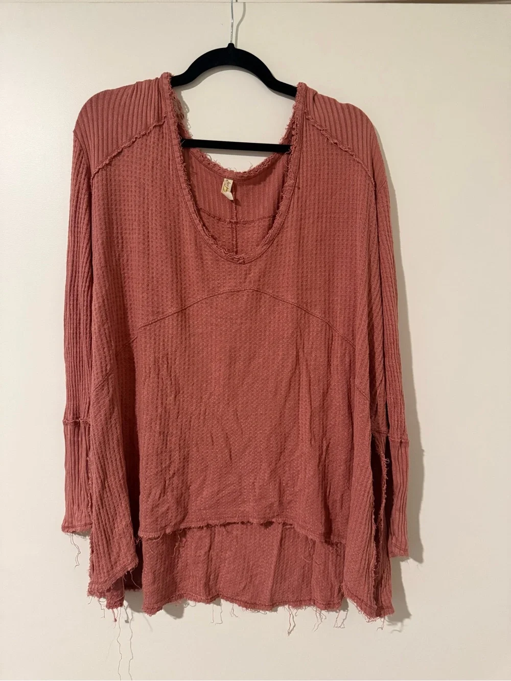 Free people Washed Rose Long Sleeve Waffle Knit Top